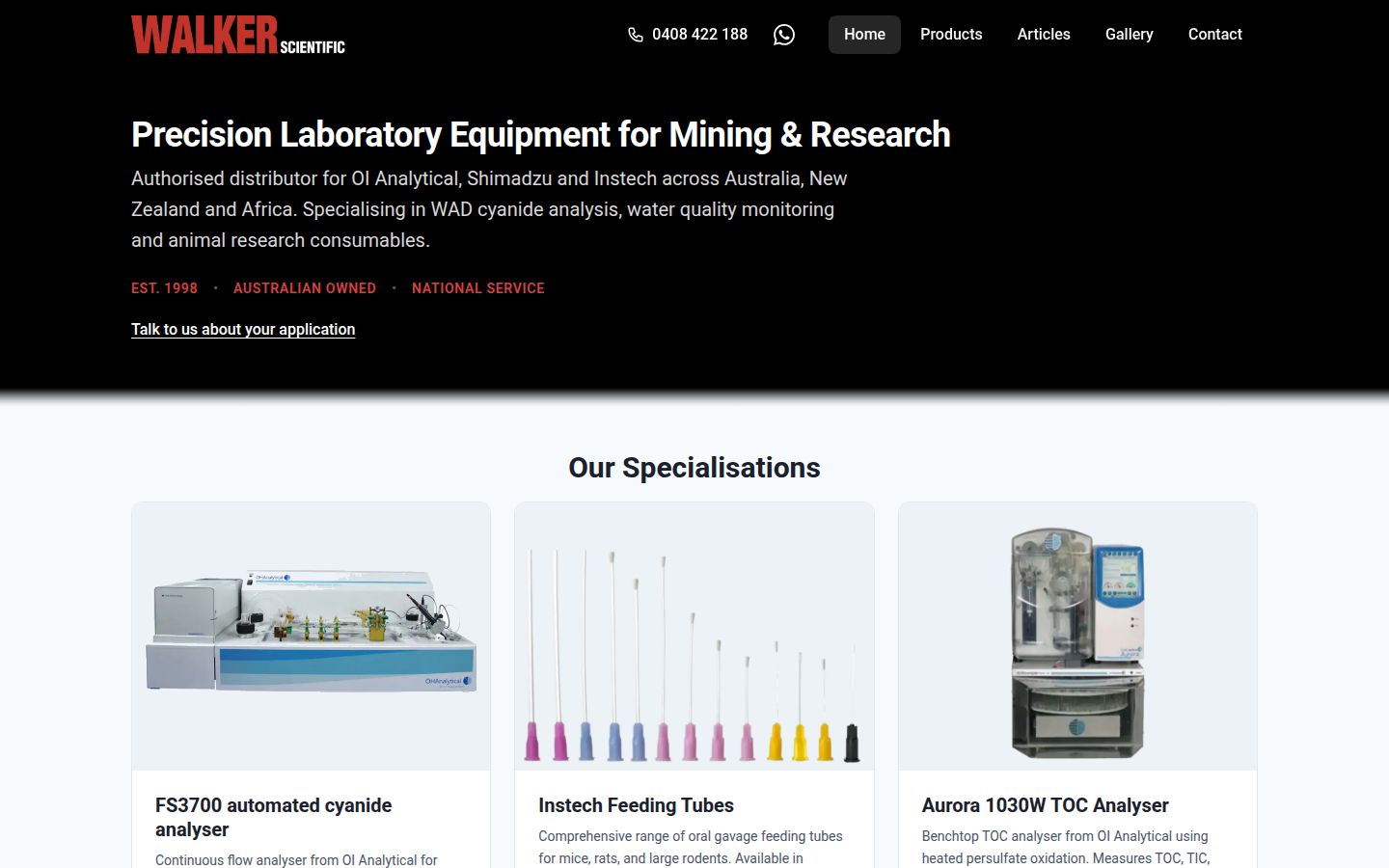 Walker Scientific website after the rebuild