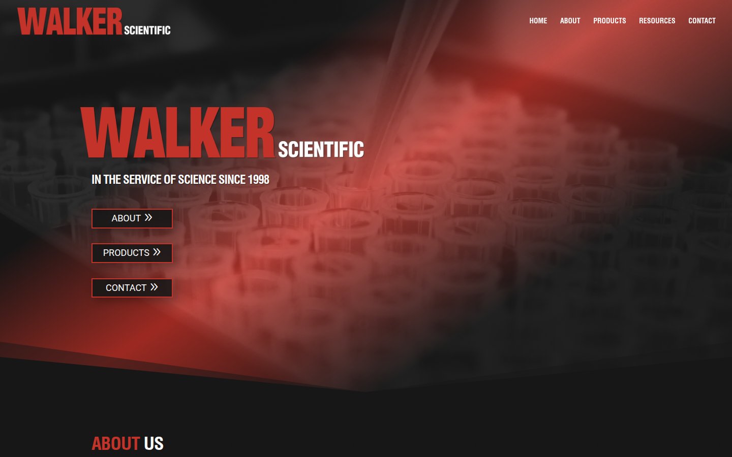 Old Walker Scientific website hero before the rebuild
