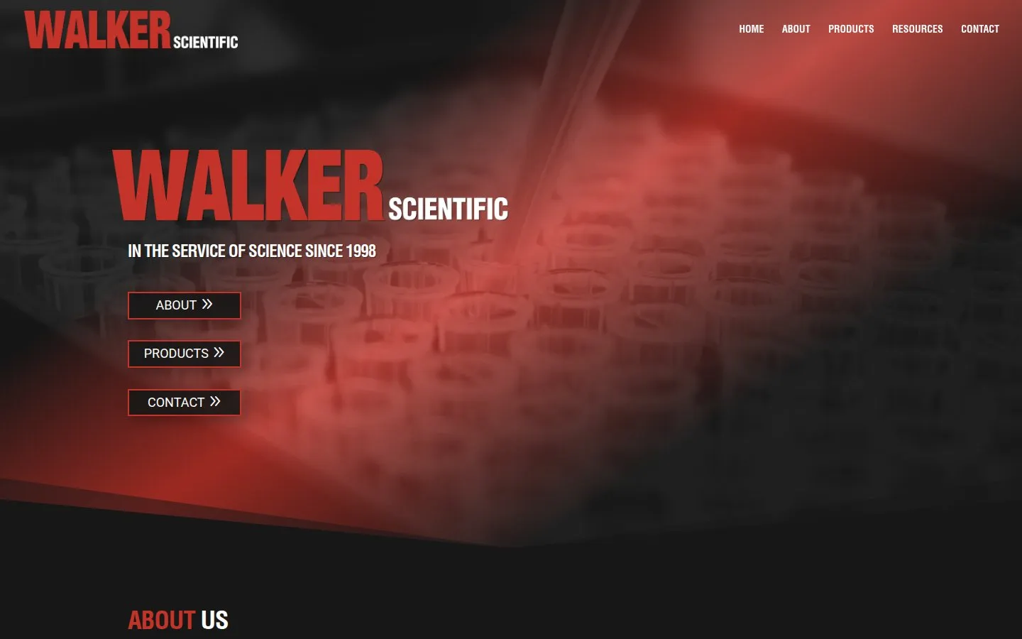 Old Walker Scientific website hero before the rebuild